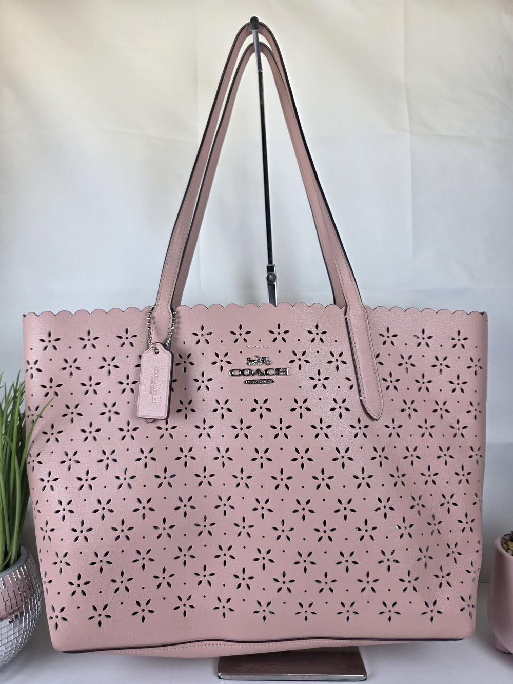 Coach Pink Floral Perforated Avenue Pink Petal Tote Shoulder Work Laptop Bag
